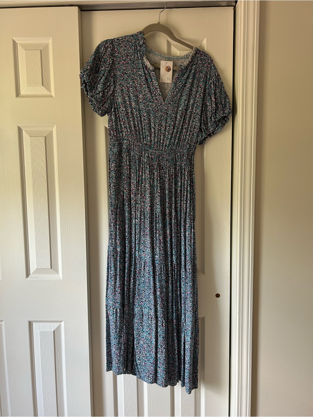 Floral Maxi Dress in Teal and Pink